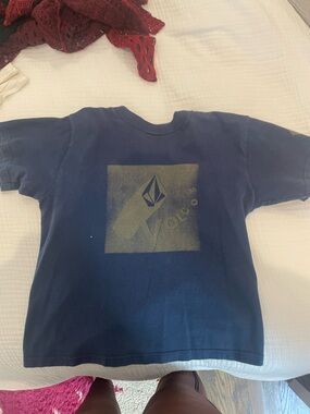 Volcom Navy Short Sleeve Tee with Gold Tone Graphic